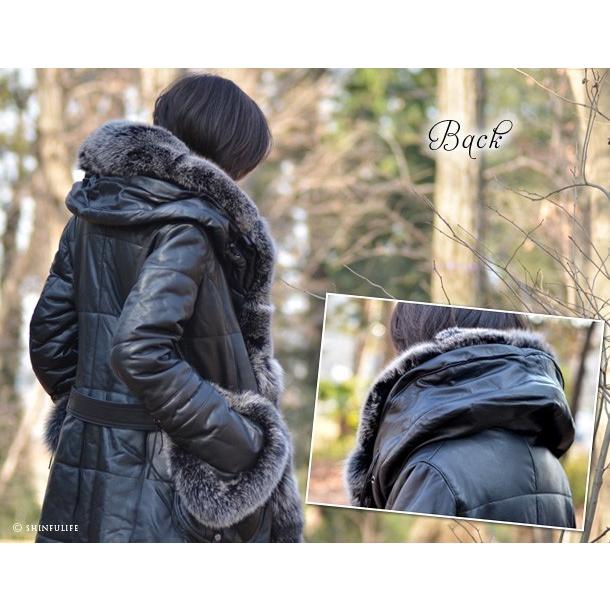 レザーコート レディース ロング コート ファー 袖 フォックス 毛皮