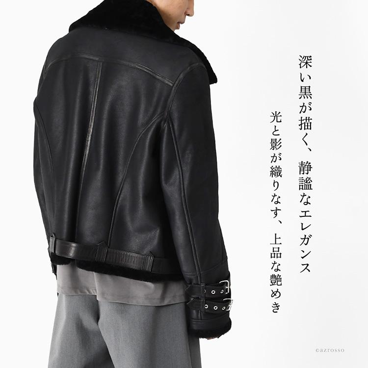 スペイン製 ムートン ジャケット メンズ 本革 冬 暖かい ショート 丈