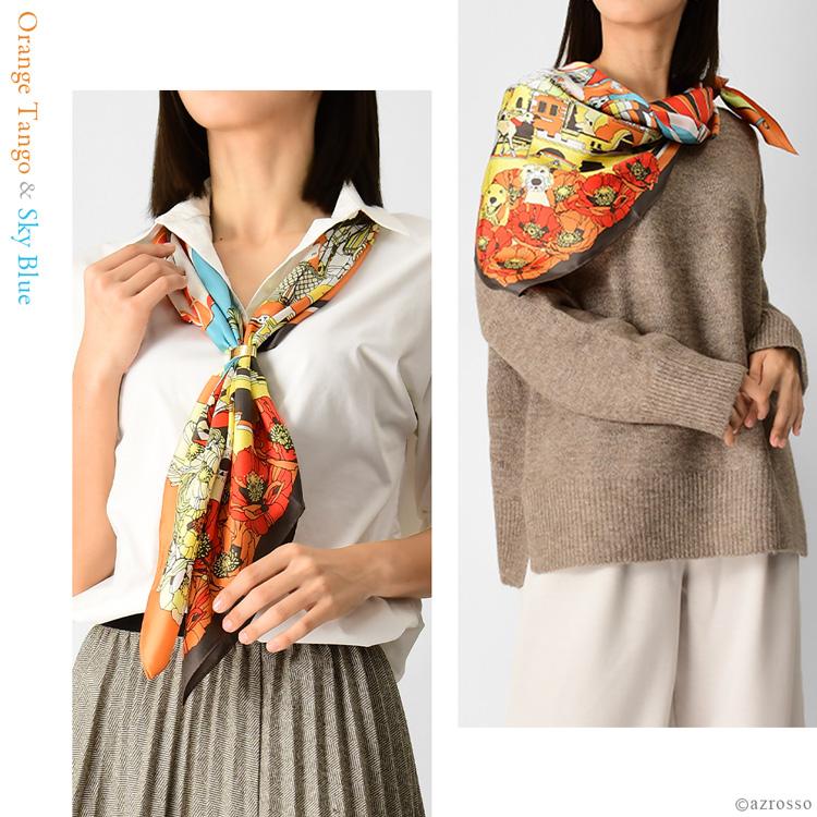 シルク スカーフ 大判 正方形 90 cm uv 日本製 横浜 70代 30代 40代 50