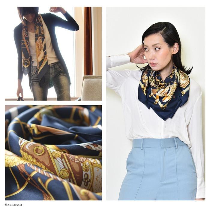 シルク スカーフ 日本製 大判 正方形 90 おしゃれ エルメス 馬具 柄