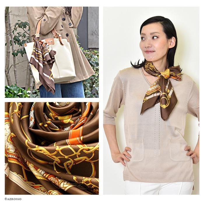 シルク スカーフ 日本製 大判 正方形 90 おしゃれ エルメス 馬具 柄