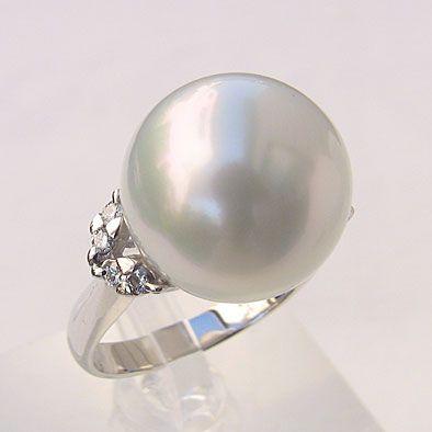 パール 指輪 真珠 リング 南洋白蝶真珠 ダイヤモンド ホワイトグリーン