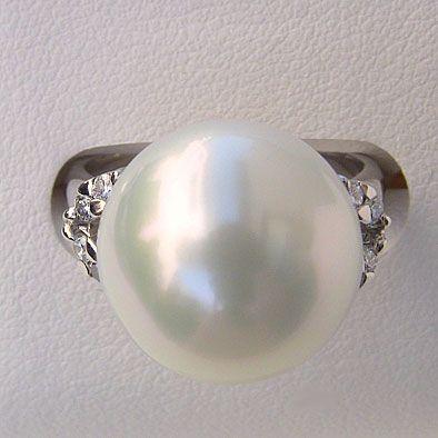 パール 指輪 真珠 リング 南洋白蝶真珠 ダイヤモンド ホワイトグリーン