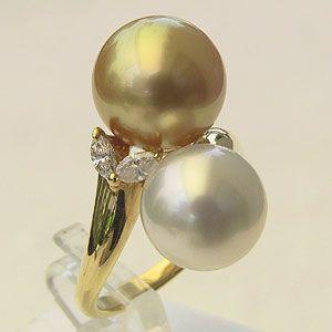 パール 指輪 真珠 リング 南洋白蝶真珠 k18 マーキスダイヤモンド