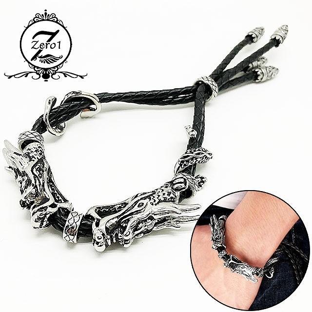 レザー ブレスレット ドラゴン 龍 メンズ ステンレス カッコイイ bs002