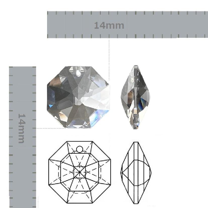 高品質 八角 1穴 14mm 透明 35個 スワロフスキー代用 8115 40面カット