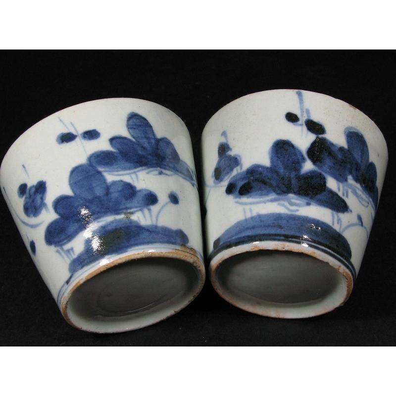 古伊万里 染付 松竹梅文 べた底高台 蕎麦猪口 2客セット (8) : SK