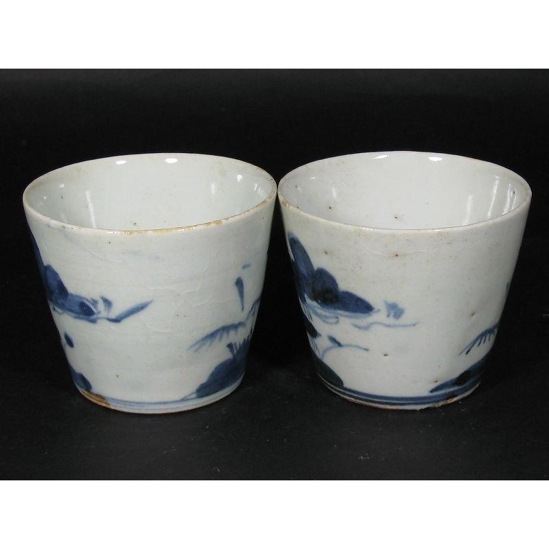 古伊万里 染付 松竹梅文 べた底高台 蕎麦猪口 2客セット (8) : SK