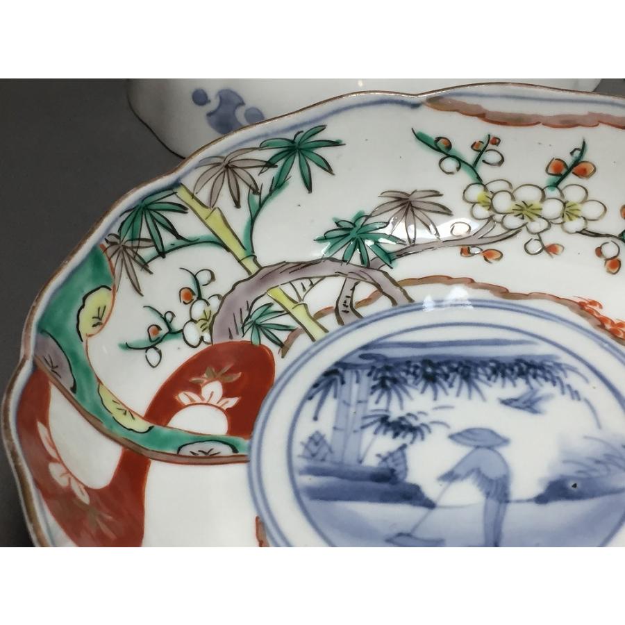 古伊万里 二重角富紋 錦松竹梅 直径15cm なます皿 3枚セット (24) : SK