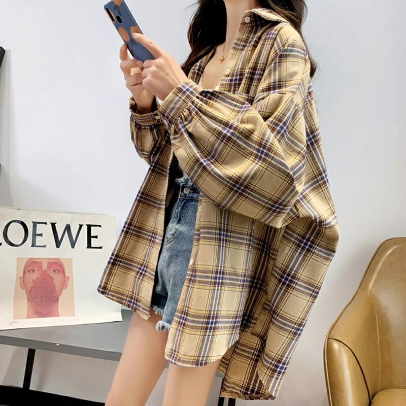 コットン チェックシャツ チェック柄 シャツ レディース 長袖 襟付き