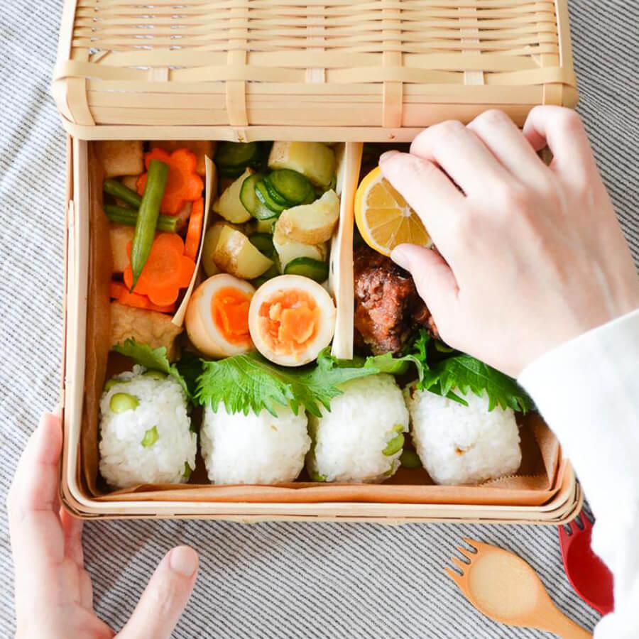 日本製 白竹 弁当箱 大 二段 弁当かご お弁当 サンドイッチ かご 竹