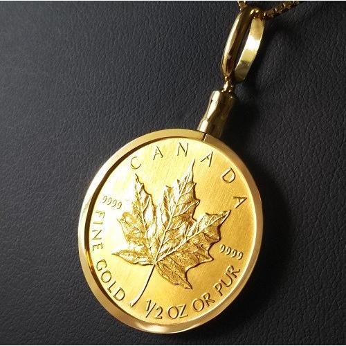 24金 メイプル金貨 1/2オンス 18金 シンプル枠 保証書付 純金