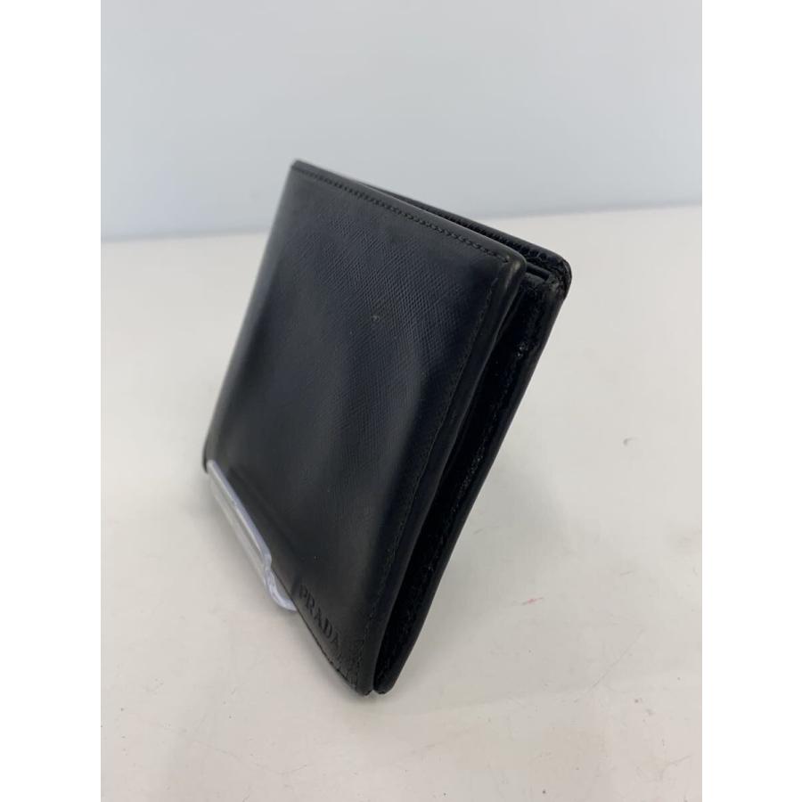 PRADA◇2つ折り財布/レザー/ブラック/無地/メンズ/164/使用感有り