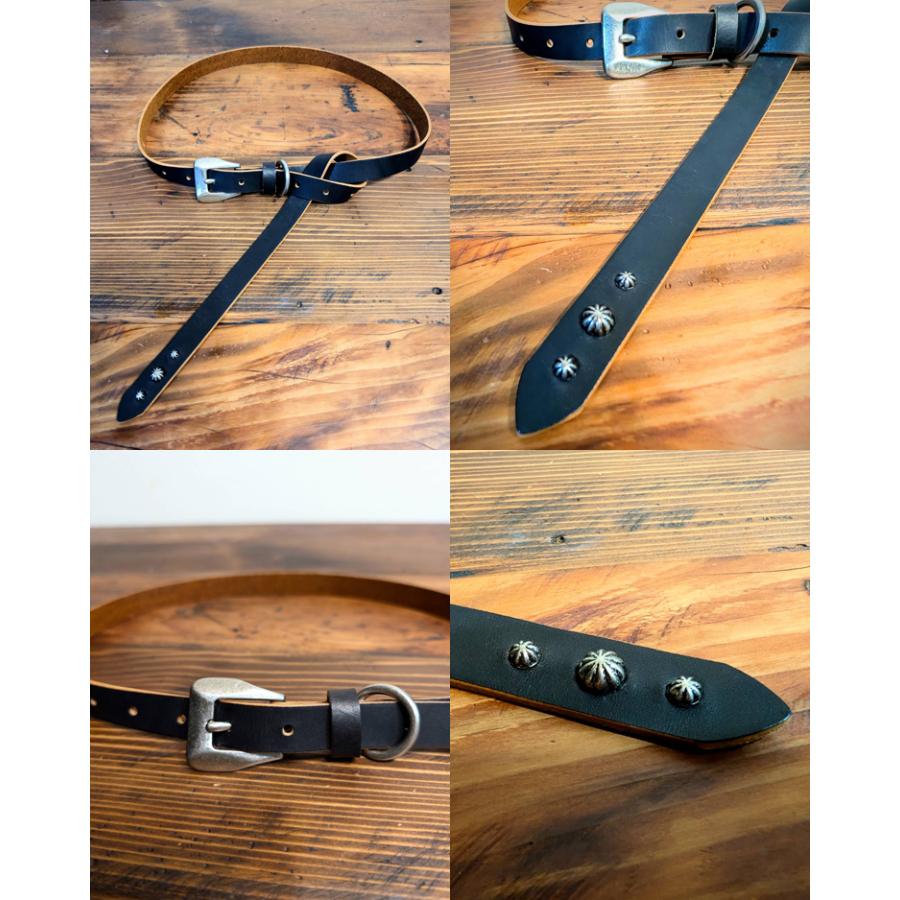 日本製 茶芯レザー 3連 15連 スタッズ ナローベルト 1.9cm幅 真鍮