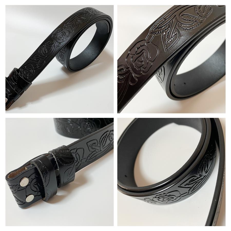 ベルト 牛革ベルト 本革 花柄 エンボス加工 バックル用 交換用