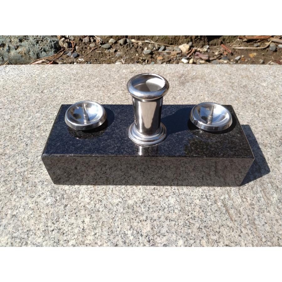 黒御影石製線香立て・ロウソク立てセット（お墓用） 黒御影石香炉 お墓