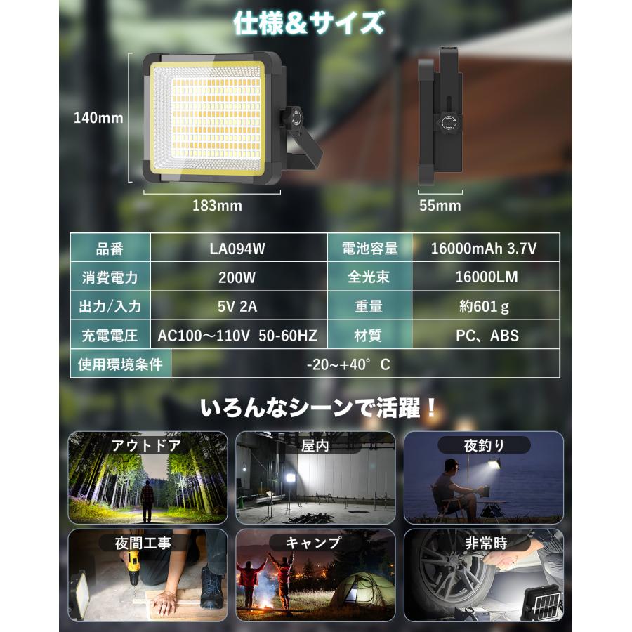 2025アップグレード】SUKITEN 投光器充電式led 屋外 作業灯 200W
