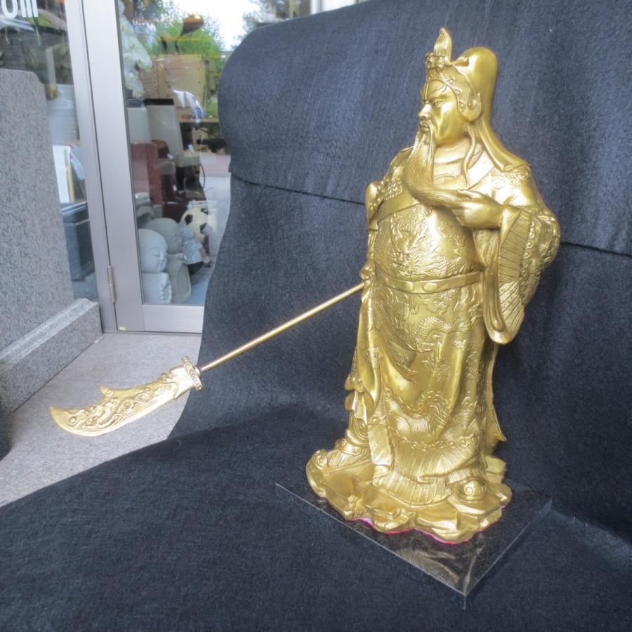 関羽 雲長 銅製 置物 高さ35cm 黒台付き 開運 風水 インテリア 財運