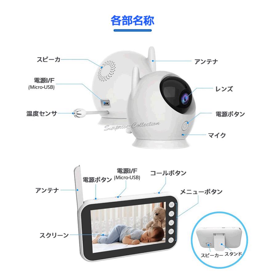 カメラ360度回転 ベビーモニター 見守りカメラ wifi不要 モニター付き