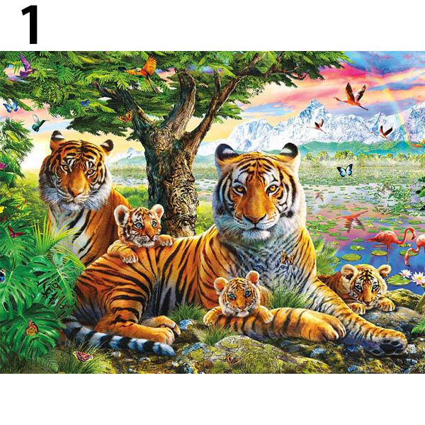 中級 フル ダイヤモンドアート キット ビーズ刺繍 虎 親子 草原 寅年