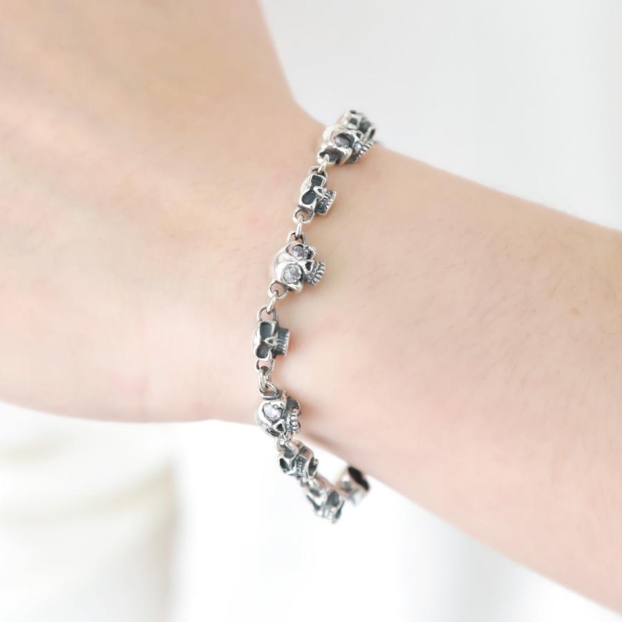 ブレスレット シルバー925 キュービックジルコニア スカル 骸骨 ドクロ