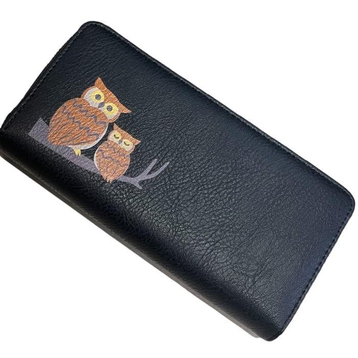 ふくろう財布 梟 フクロウ 財布 長財布 レザー調 ラウンドファスナー