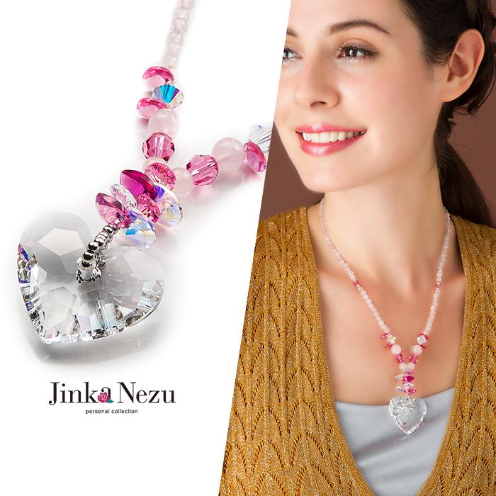 ネックレス ショート クリスタルガラス クォーツ 大ぶり ハート
