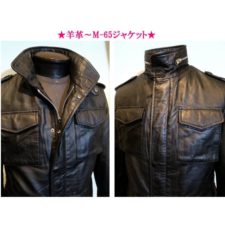 本革 M65 ミリタリージャケット 羊革 シープレザー 黒 ブラック 本格