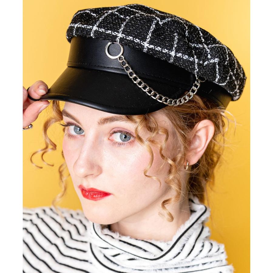 an meets zakka チェック柄ラメ混ツイード装飾チェーンマリンキャップ