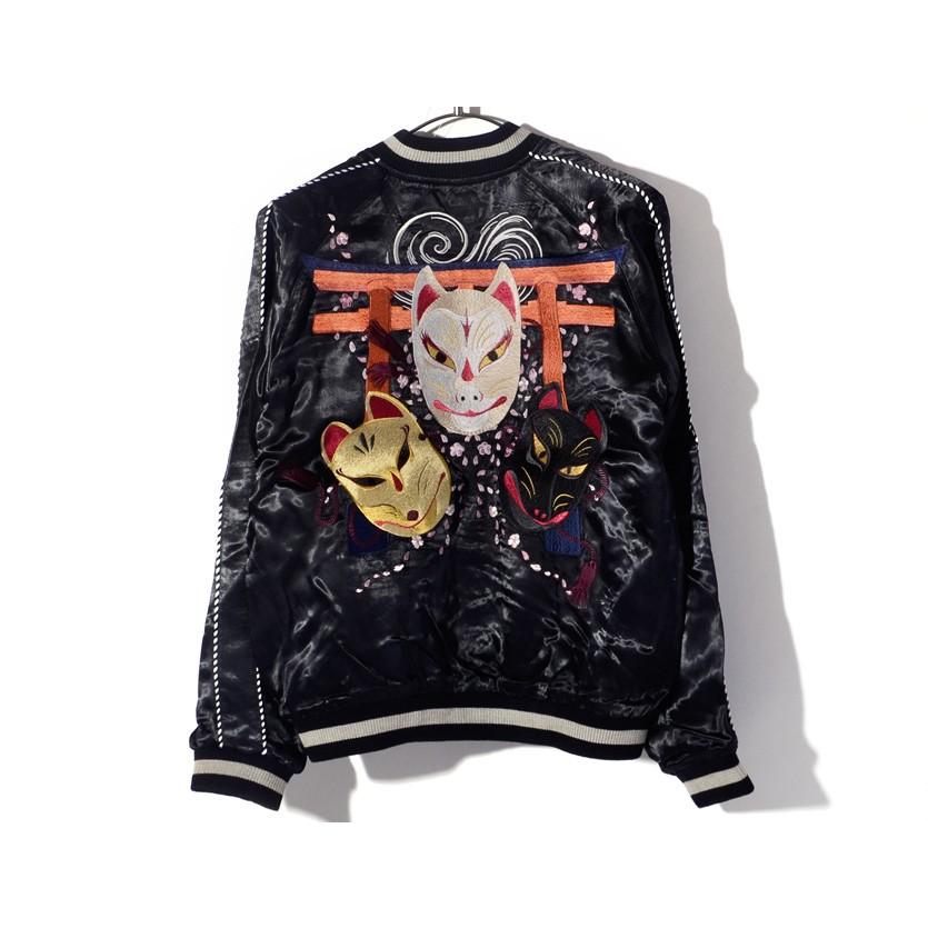 花旅楽団 スカジャン 狐面 キツネ フォックス 桜 お面 鳥居 和柄