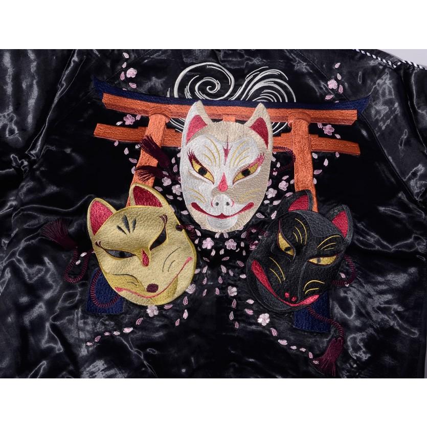 花旅楽団 スカジャン 狐面 キツネ フォックス 桜 お面 鳥居 和柄