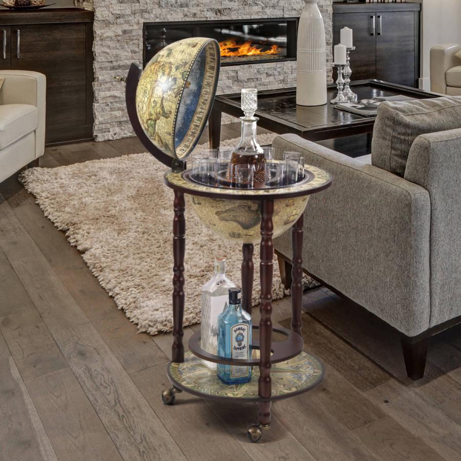 16世紀地球儀型 カクテルグラスボトル収納 洋酒ワゴン・キャスター付き