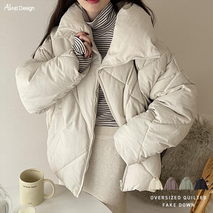 オーバーサイズ ダイヤ キルティング フェイクダウン ジャケット