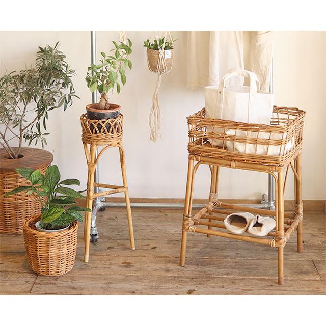 ラタン製ランドリー スタンドバスケット タオル収納 籐かご : ラタン