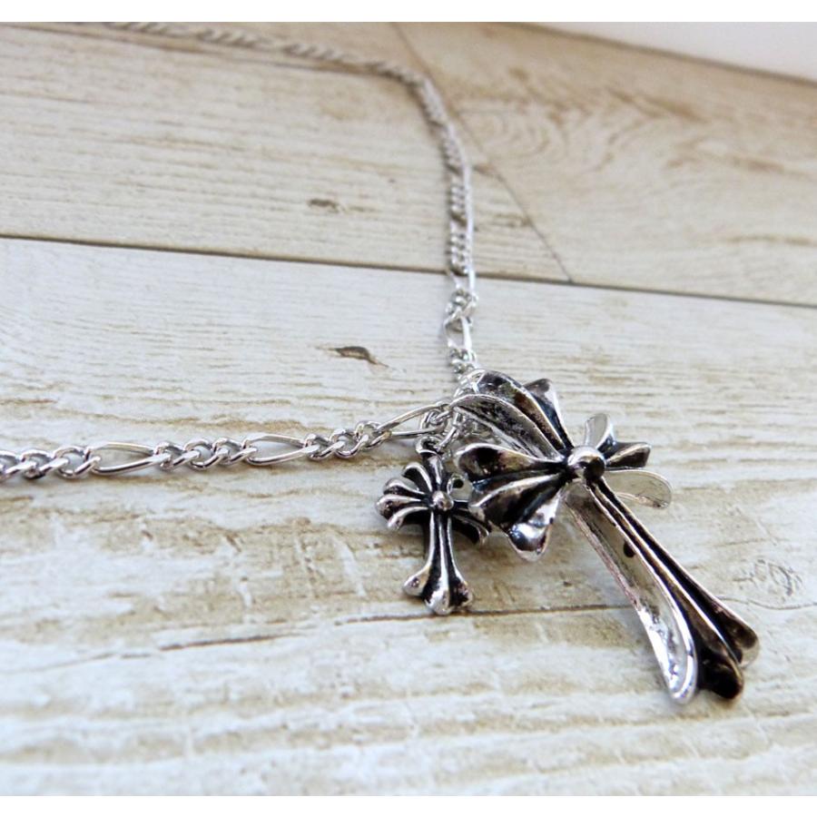 メンズ ネックレス クロス 十字架 クロムハーツ好き 黒墨 シルバー