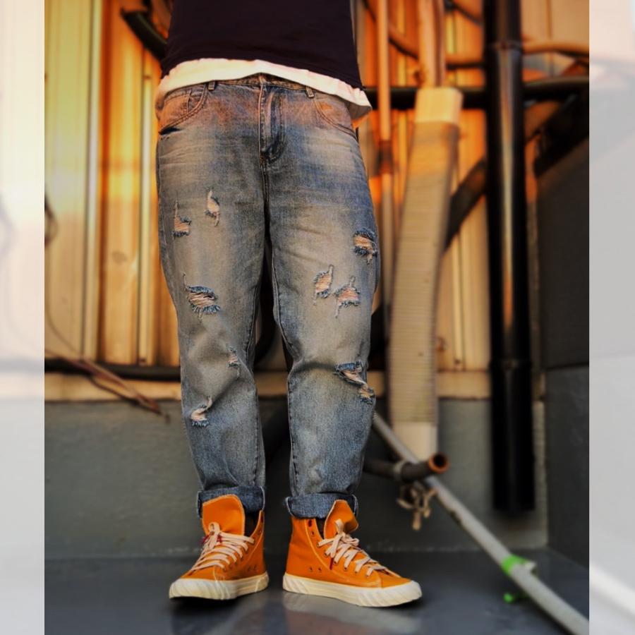 全品送料無料 数量限定 ダメージジーンズ テーパード メンズ