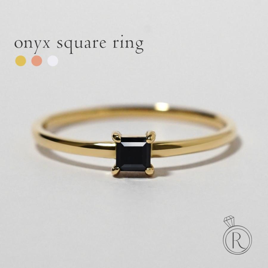 K18 オニキス スクエア リング レディース ブラックオニキス 18k 18金