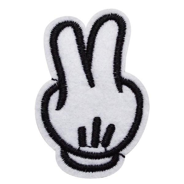 ワッペン 刺繍ワッペン 縦5.3cm×横3.6cm ピース Vサイン アイロン