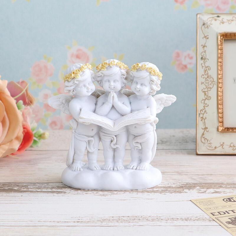 エンジェル 絵本 花冠 かわいい3人の天使 置物 エンゼル ゴールド