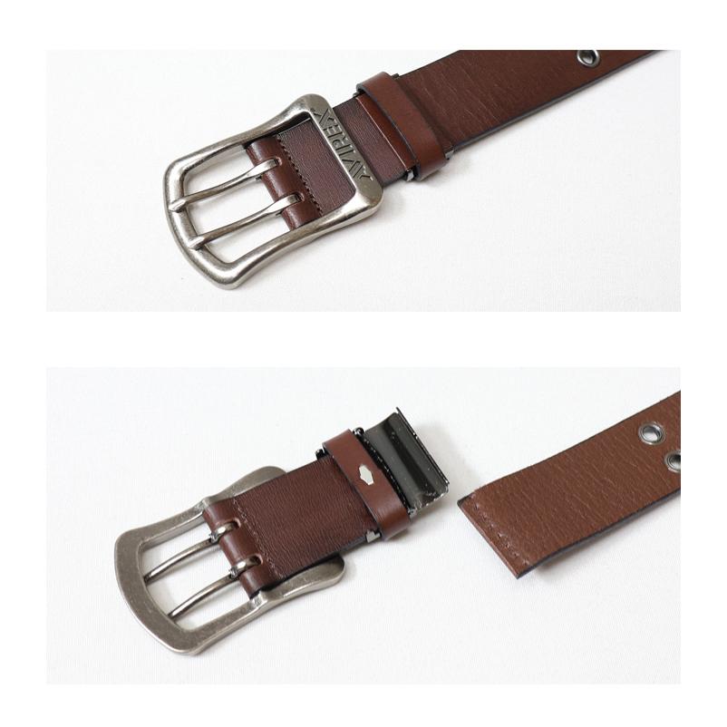 AVIREX（アヴィレックス） ダブルピン レザーベルト ロゴピンバックル