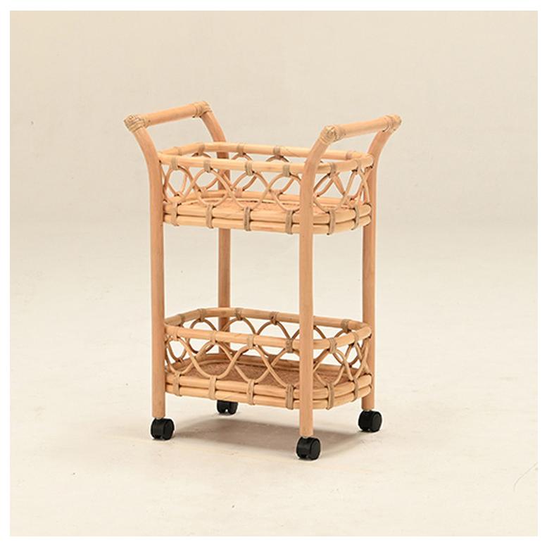 ワゴン 2段 ラタン 木製 おしゃれ キャスター付き 韓国 インテリア