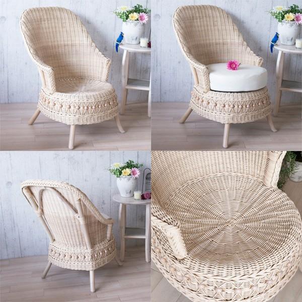 フィオーレ パーソナルチェア (ホワイトウォッシュ) 籐家具 イス 椅子