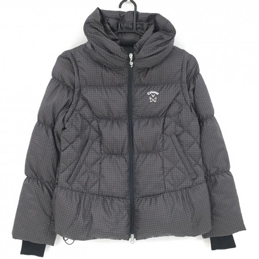 美品】キャロウェイ 2WAYダウンジャケット グレー×黒 総柄 袖着脱可