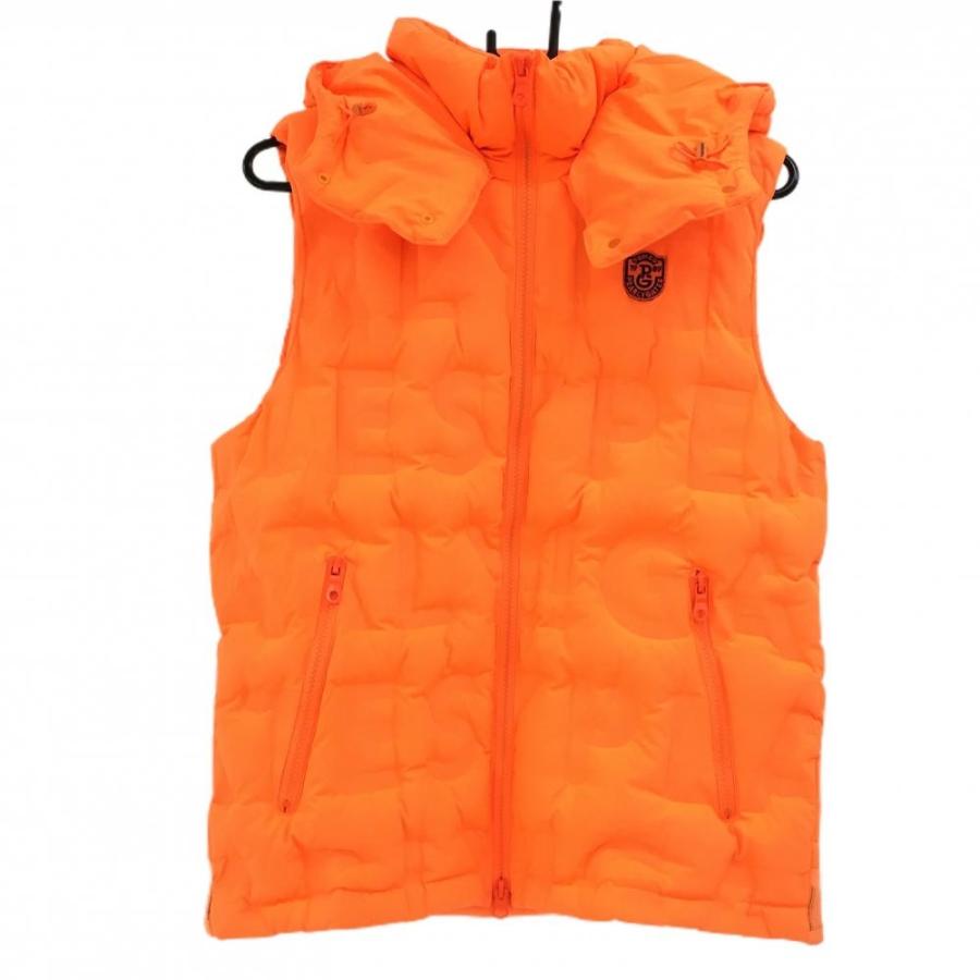 パーリーゲイツ 2WAYダウンベスト 蛍光オレンジ ロゴ型押し フード着脱