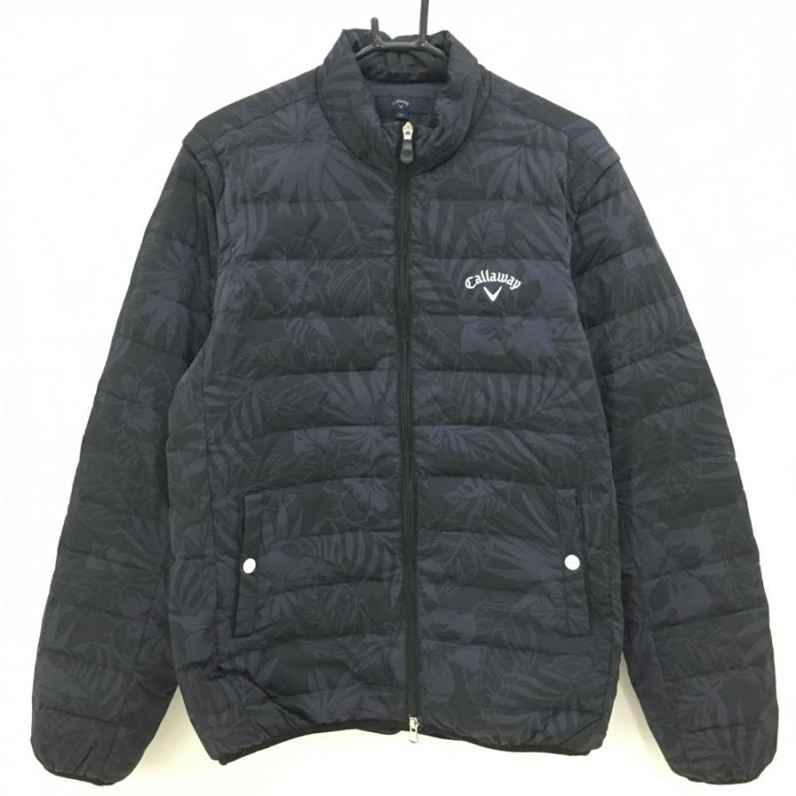 美品】キャロウェイ 2WAYダウンジャケット 黒×ネイビー 花柄 リーフ柄