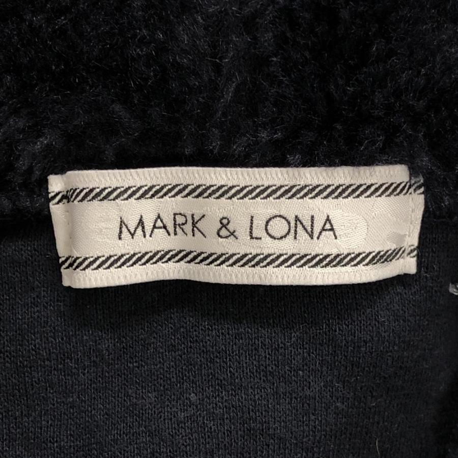 マークアンドロナ 異素材パーカー ネイビー×白 身頃・袖口起毛素材