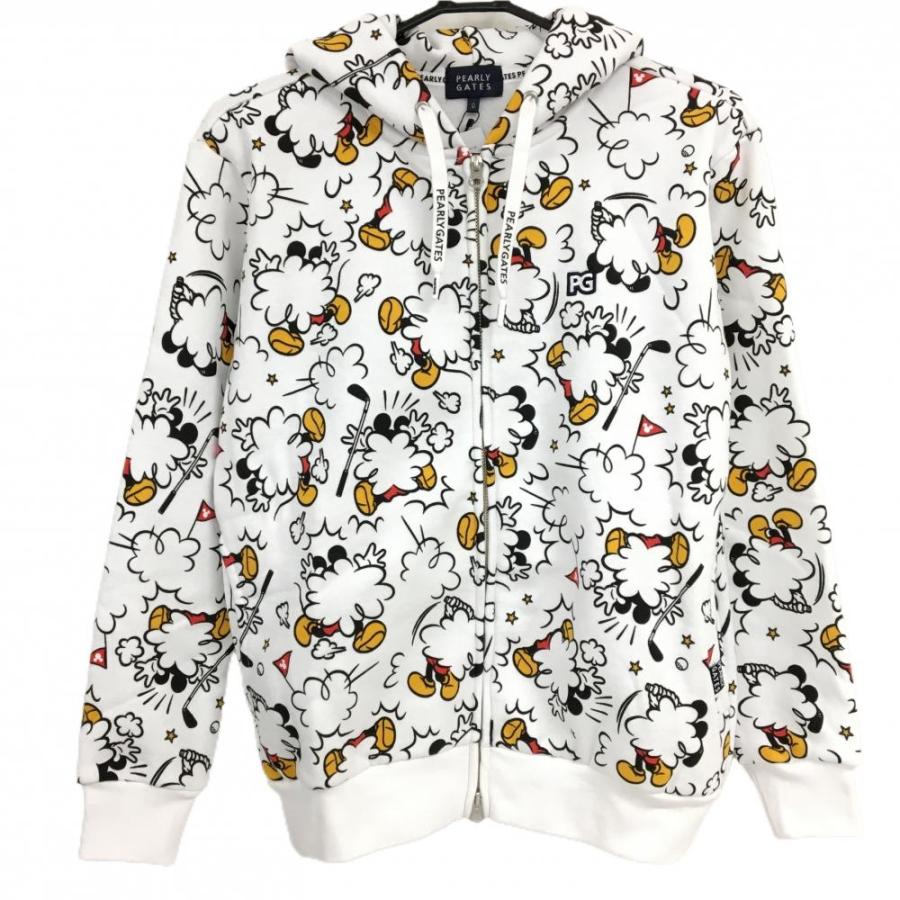 新品】パーリーゲイツ×ディズニー ジップパーカー 白×黒 ミッキー総柄