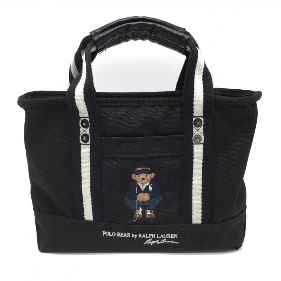 ラルフローレン カートバッグ 黒×白 ポロベア POLO BEAR 内外ポケット