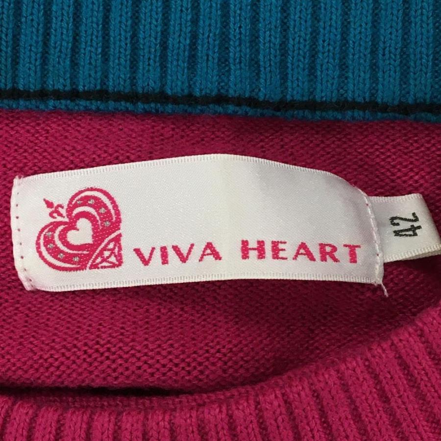 ビバハート セーター ピンク×黒 フロントロゴ 袖2ライン ニット