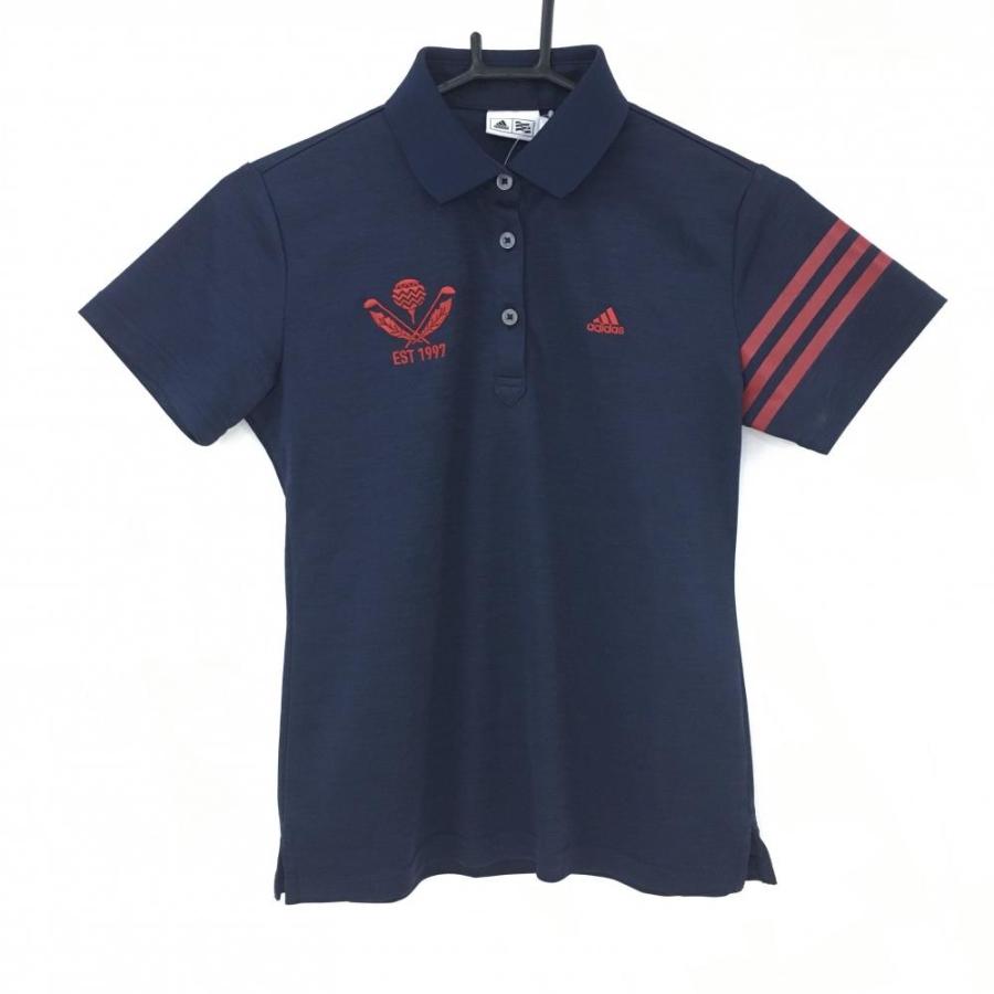 adidas（アディダス） 半袖ポロシャツ ネイビー×レッド 袖3ライン 吸汗